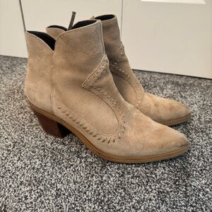 Rebecca Minkoff Lulu Heel Booties Pointed Toe Oil Suede Taupe Size 8M